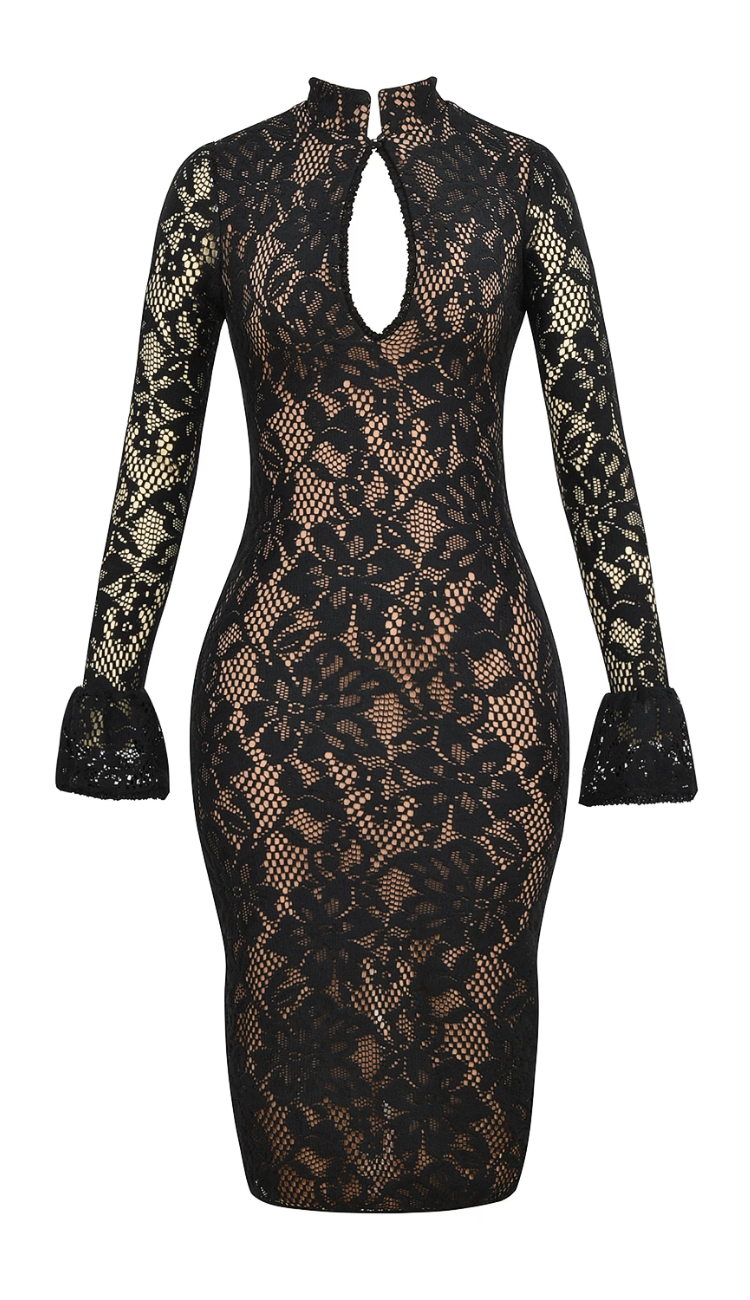 Calista Black Lace Midi Dress