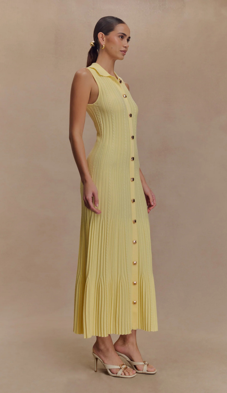 Maiva Yellow Knit Midi Dress