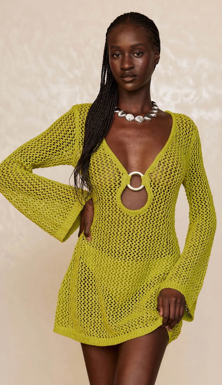 Darla Crochet Lime Green Mini Dress