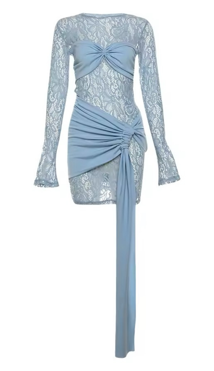 Brandy Sky Blue Lace Mini Dress