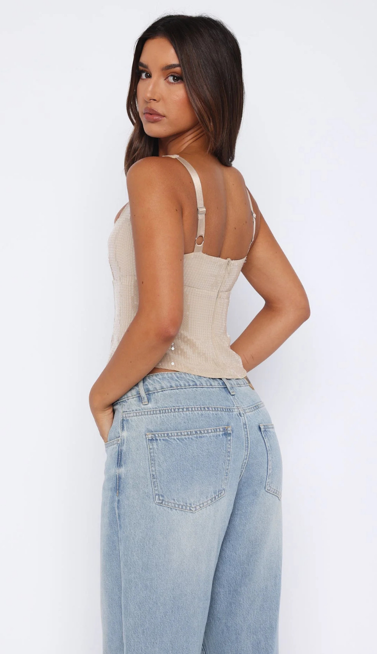 Sora Sequin Beige Top
