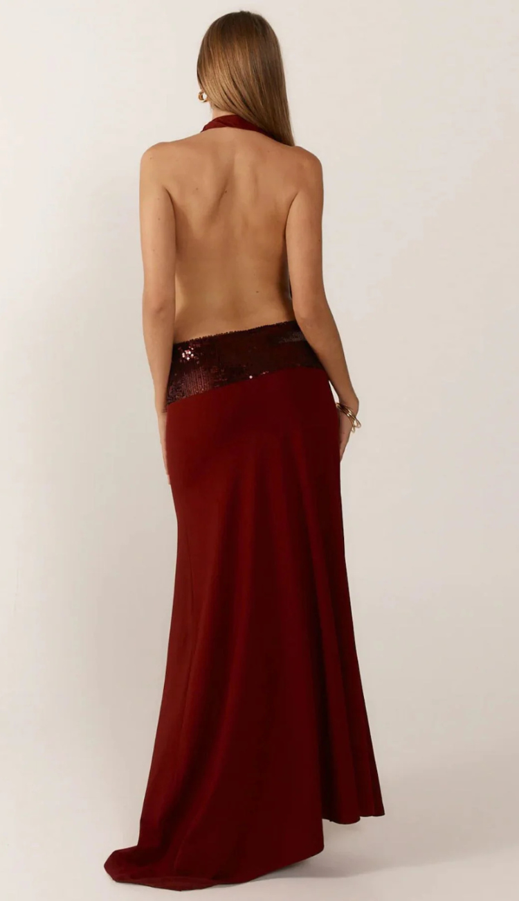 Vesna Backless Wine Maxi Dress
