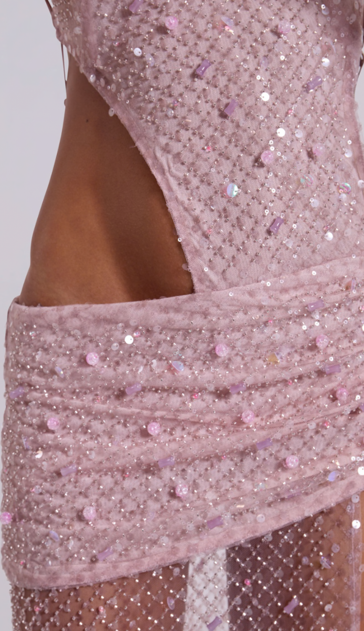 Maca Pink Asymmetric Maxi Dress