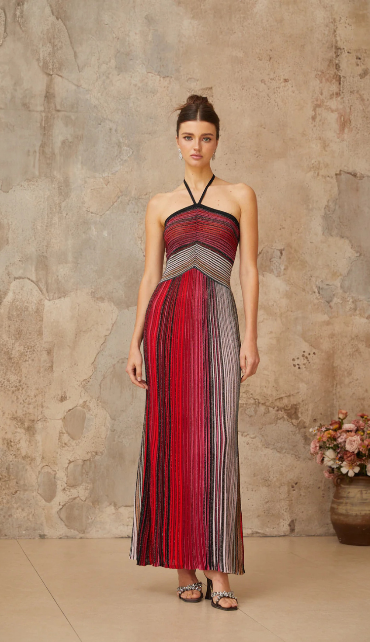 Navaia Shimmery Red/Black Maxi Dress
