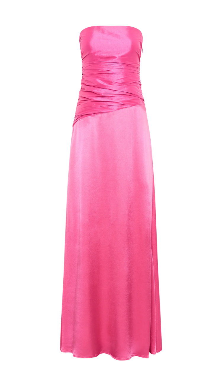 Daria Strapless Hot Pink Taffeta Maxi Dress