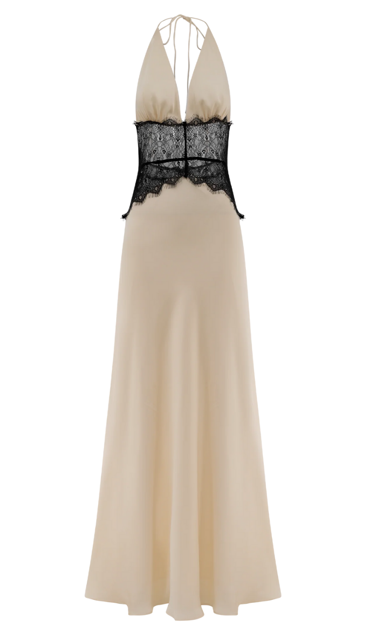 Lioré Lace and Satin Maxi Dress