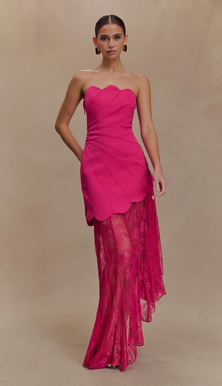 Simona Hot Pink Lace Maxi Dress
