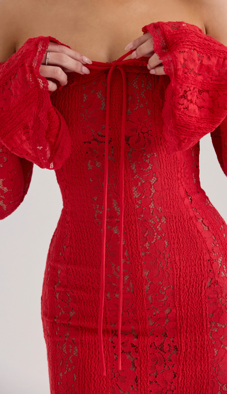 Kaelis Red Lace Maxi Dress