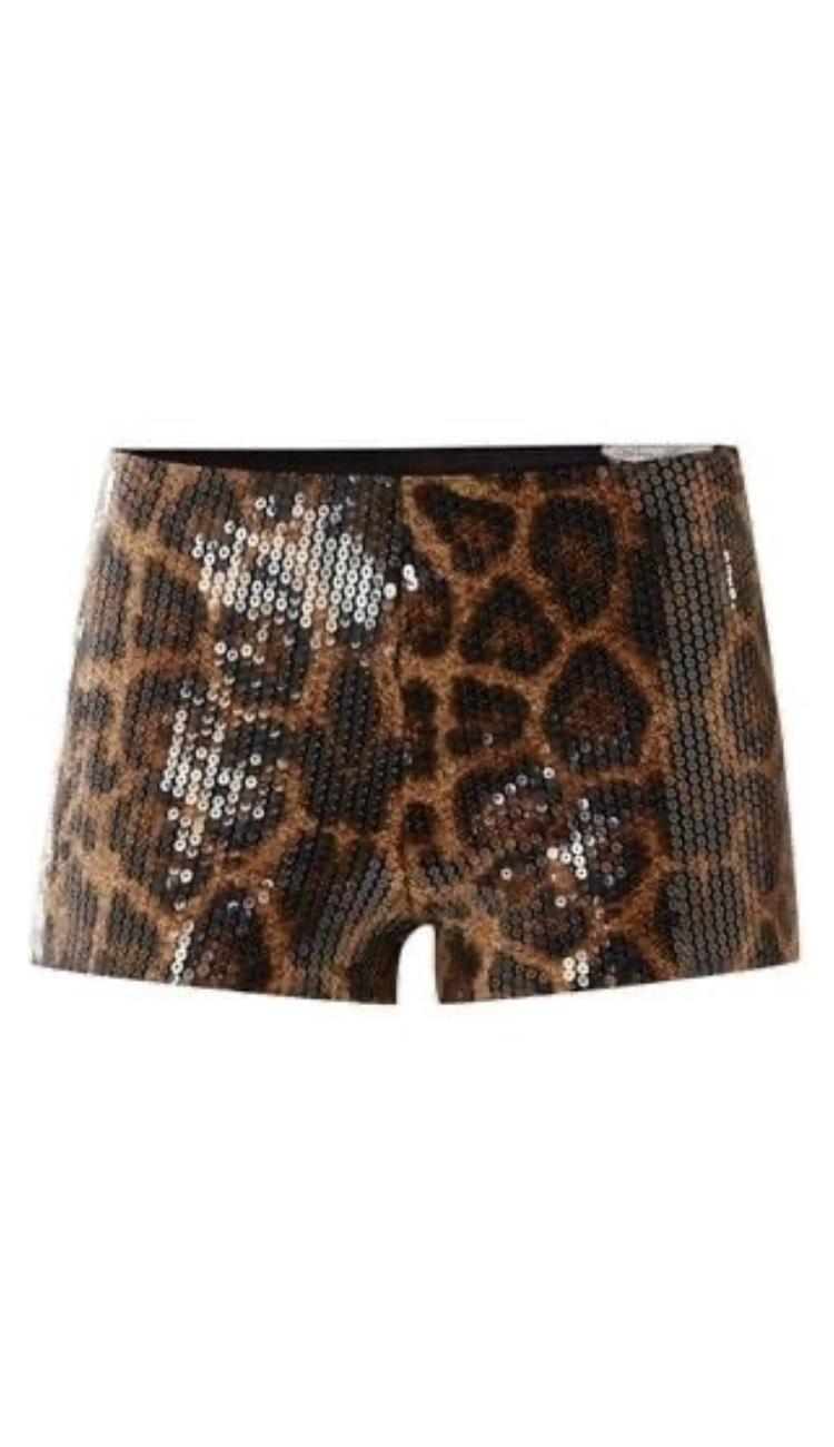 Leopard Sequin Mini Shorts