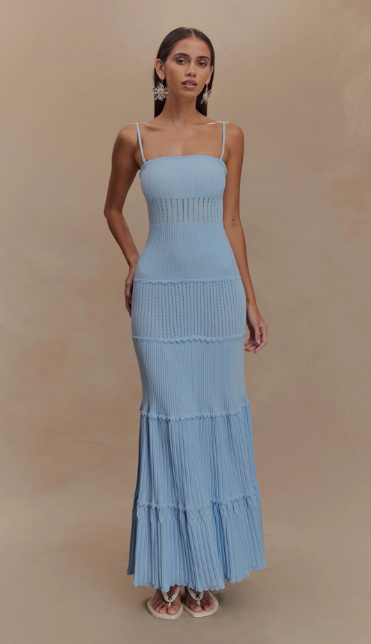 Sienne Sky Blue Knit Maxi Dress