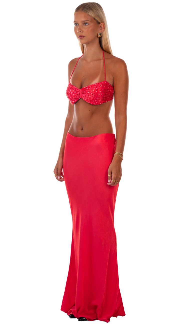Pailin Red Sequin Skirt Set