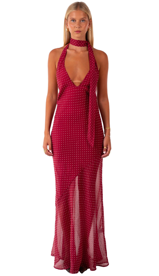 Greta Polka Dot Burgundy Maxi Dress