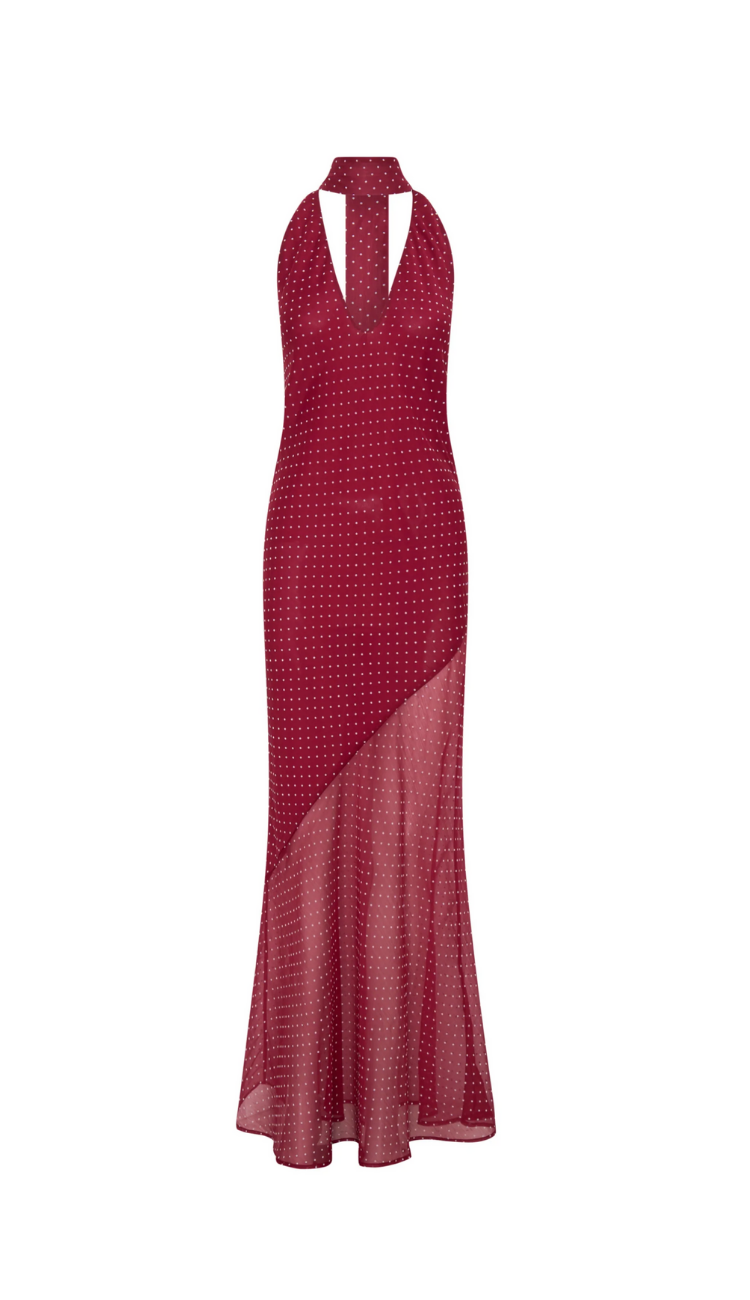 Greta Polka Dot Burgundy Maxi Dress