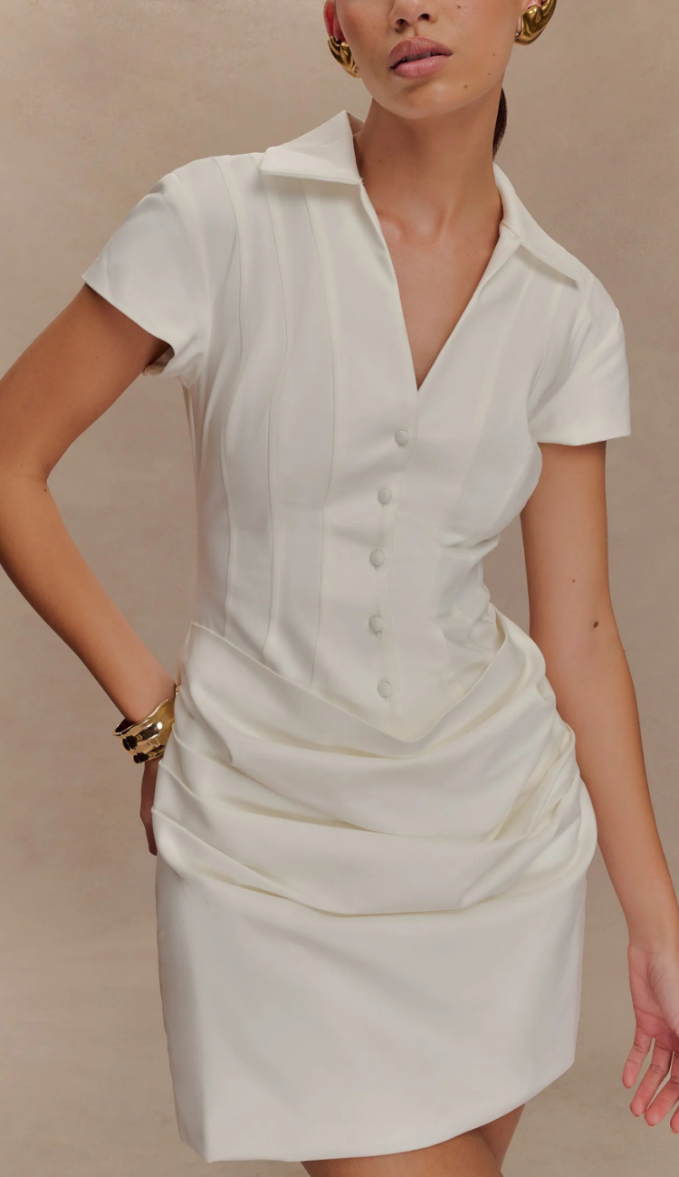 Koh Shirred White Mini Dress