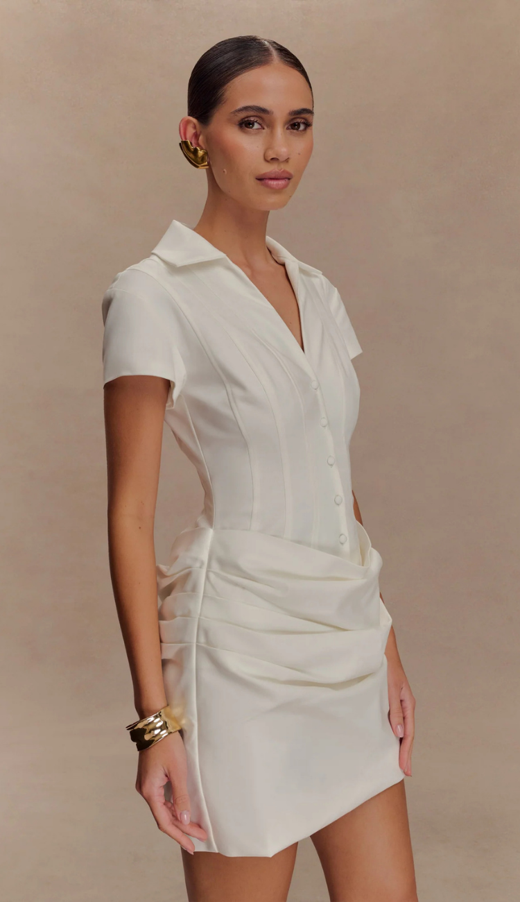 Koh Shirred White Mini Dress