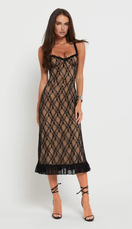 Vestido midi de encaje negro Raven