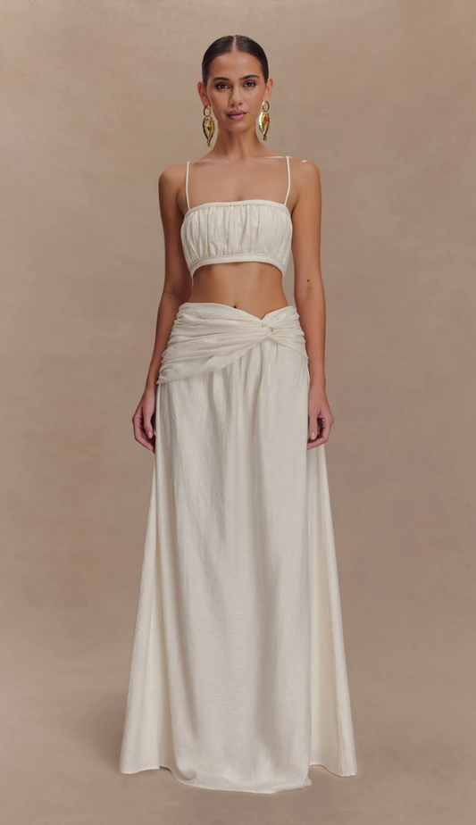 Nahara Linen White Skirt Set