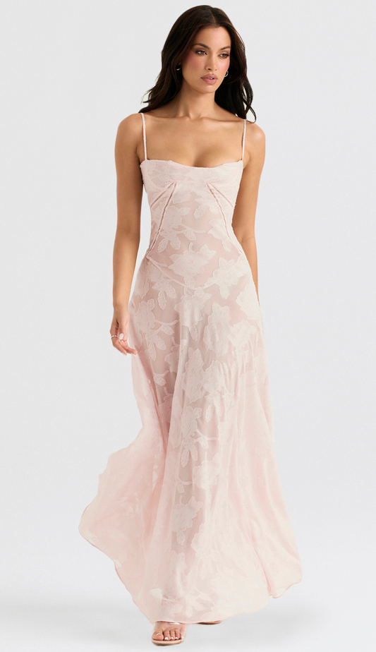 Vestido largo con estampado floral rosa de Jacky