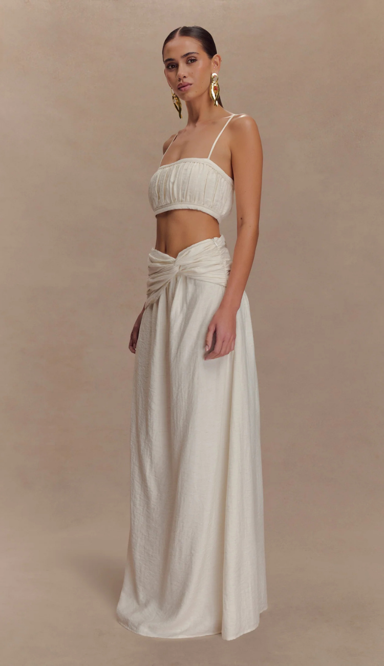 Nahara Linen White Skirt Set