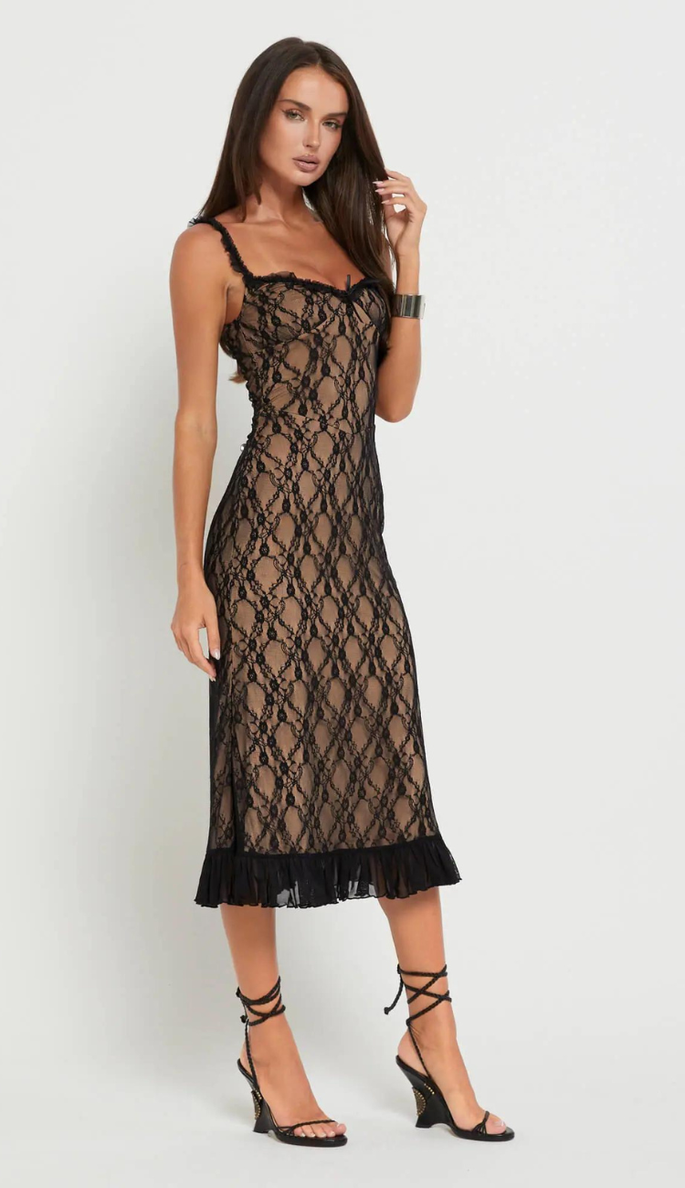 Vestido midi de encaje negro Raven