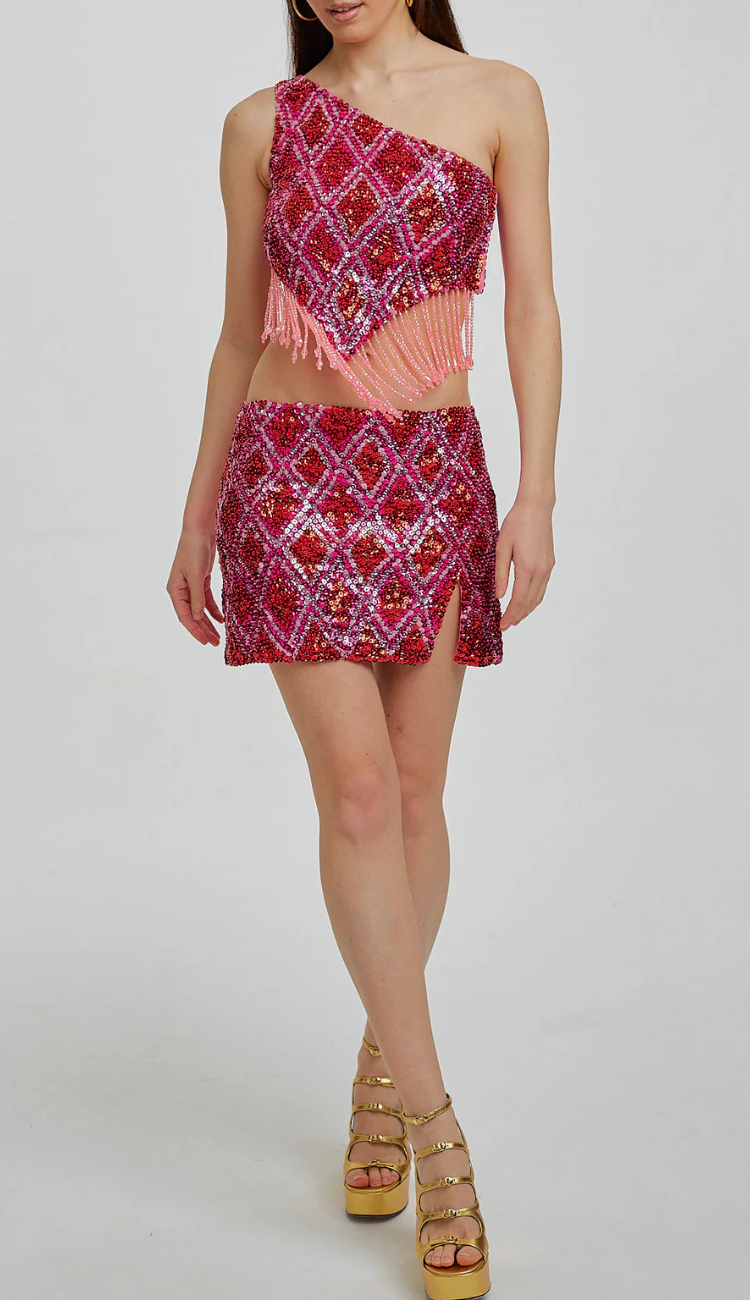 Chimi Sequin Pink Skirt Set