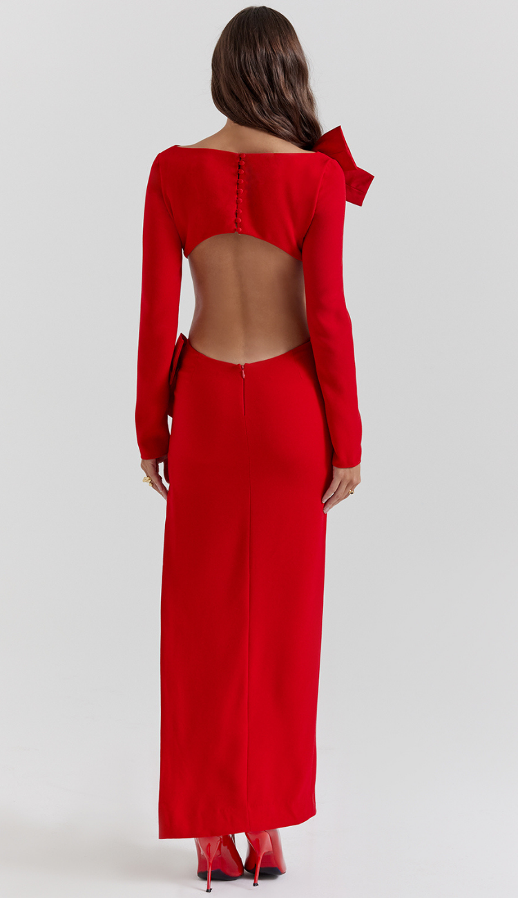 Claudette Bow Red Maxi Dress