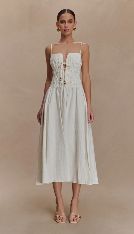 Noorai White Midi Dress