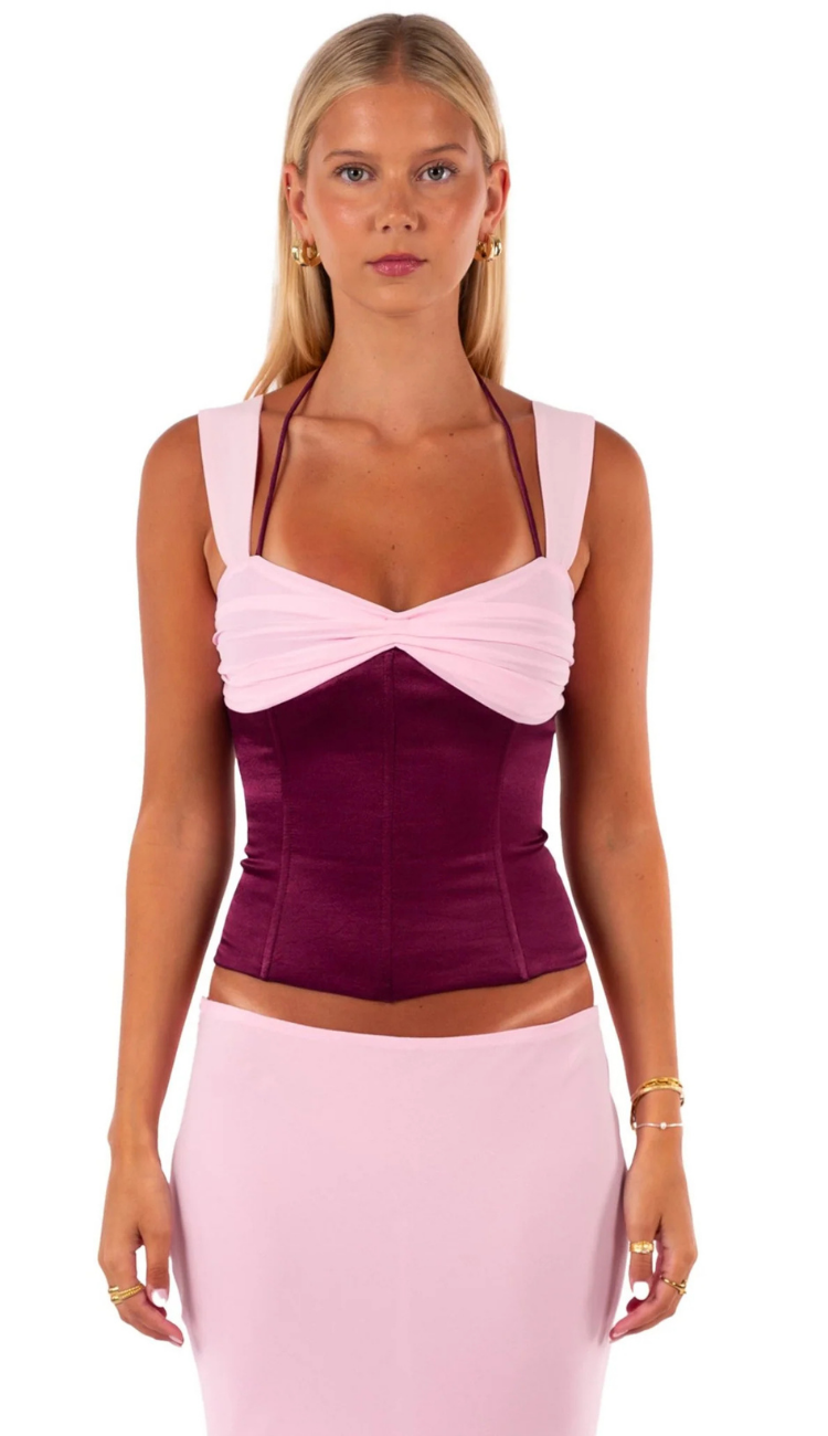 Evadne Pink/Burgundy Skirt Set