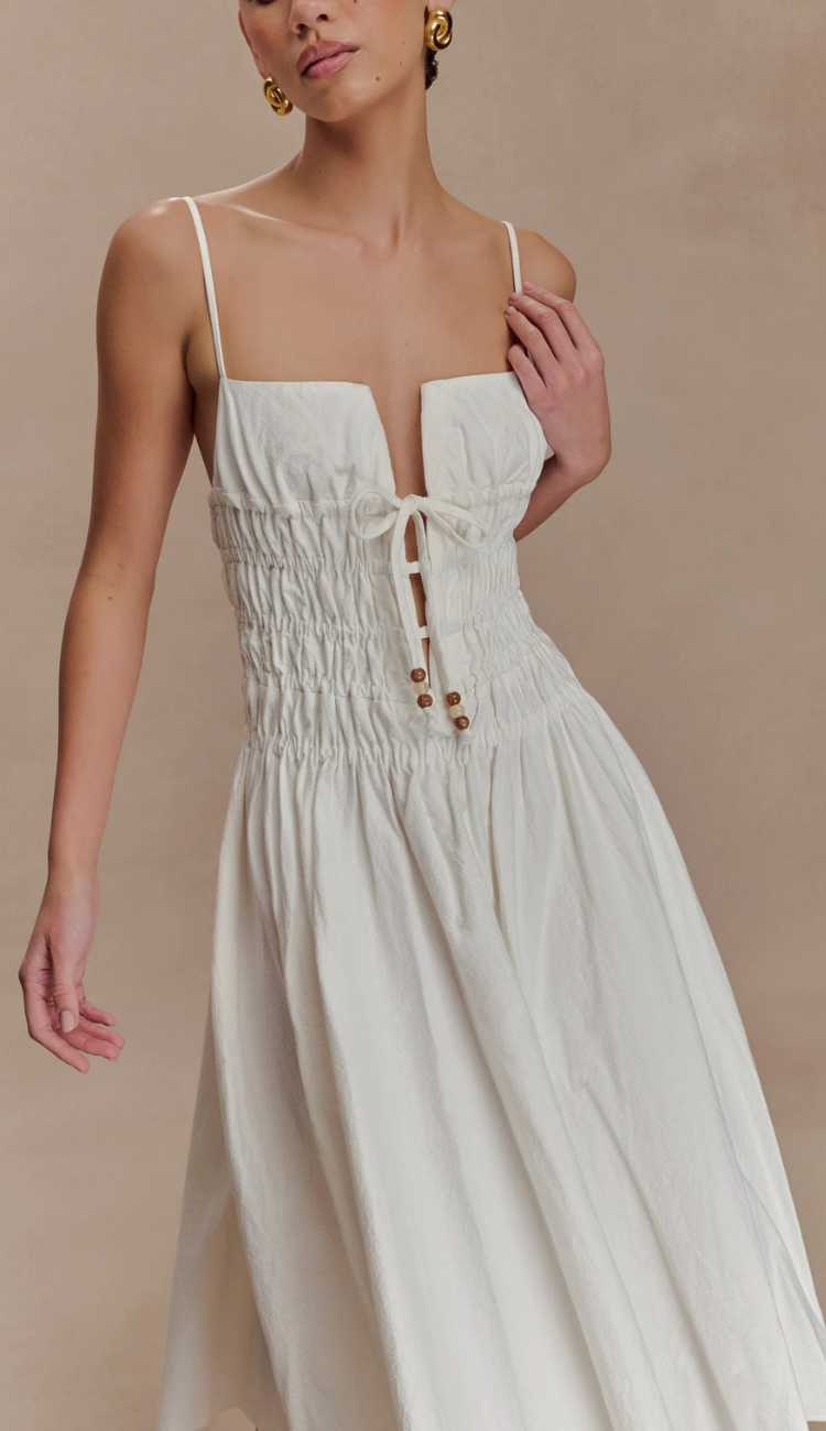 Noorai White Midi Dress