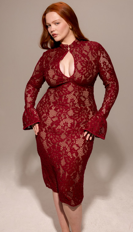 Calista Burgundy Lace Midi Dress