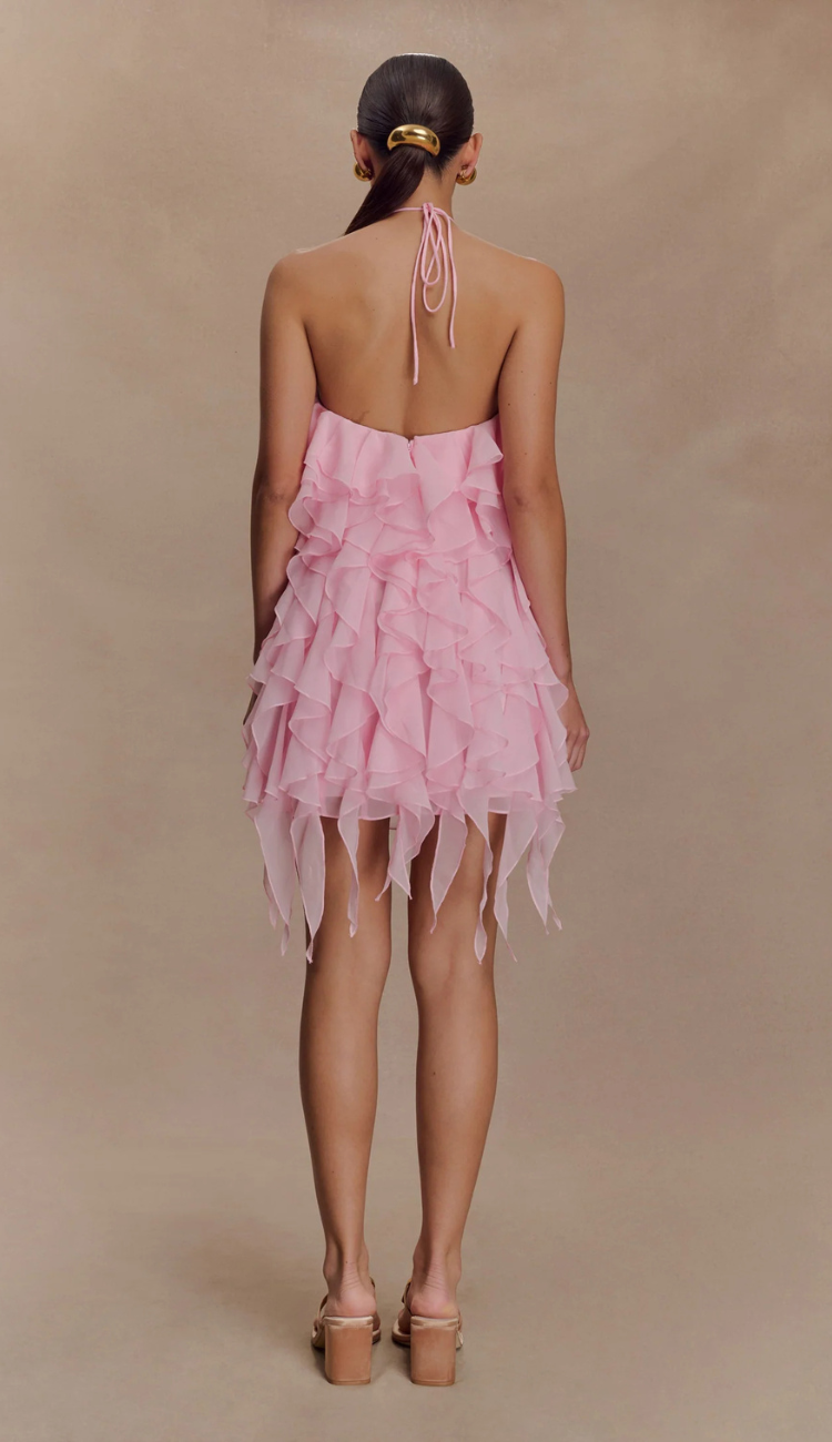 Avienne Ruffle Pink Mini Dress