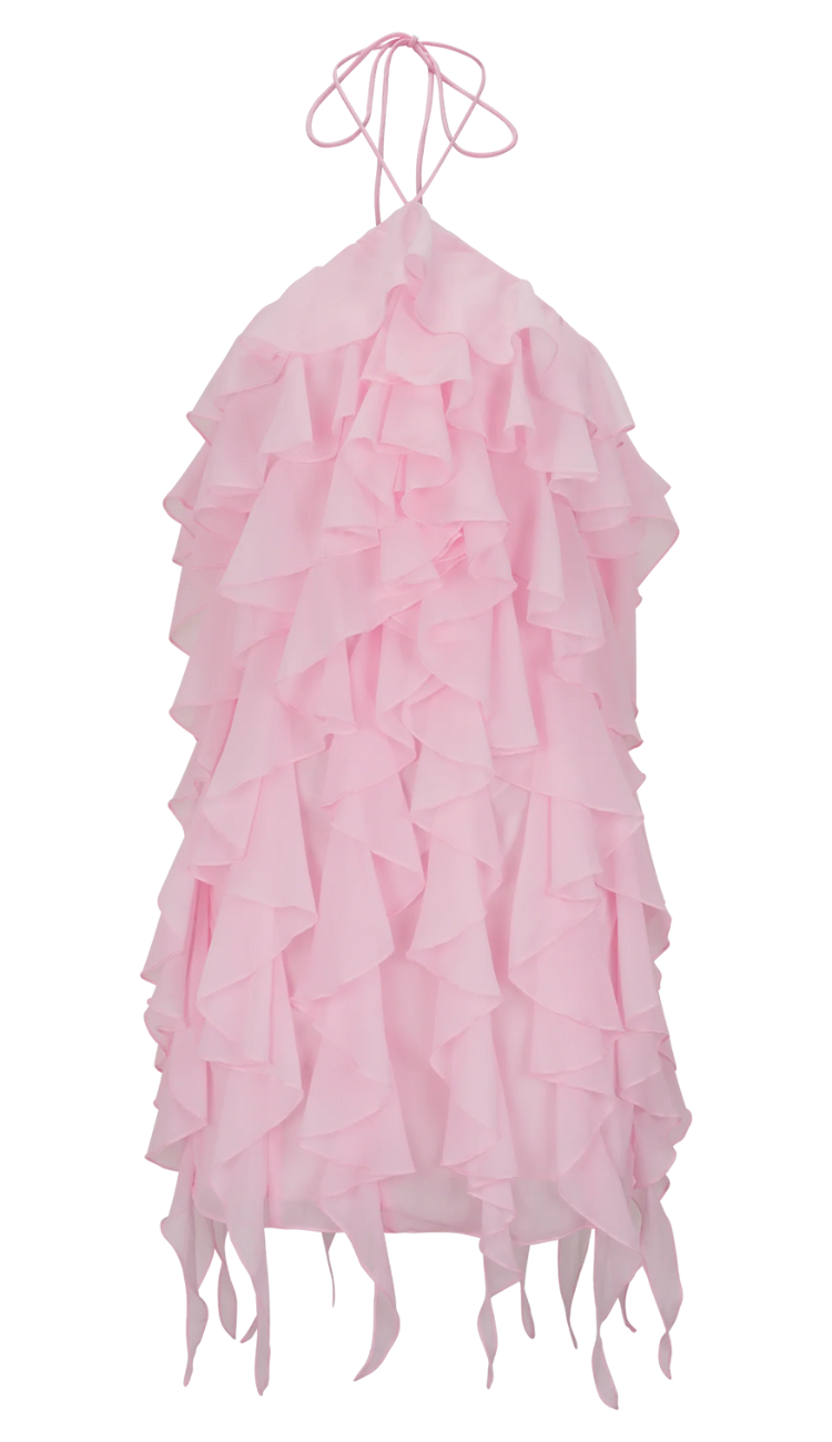 Avienne Ruffle Pink Mini Dress