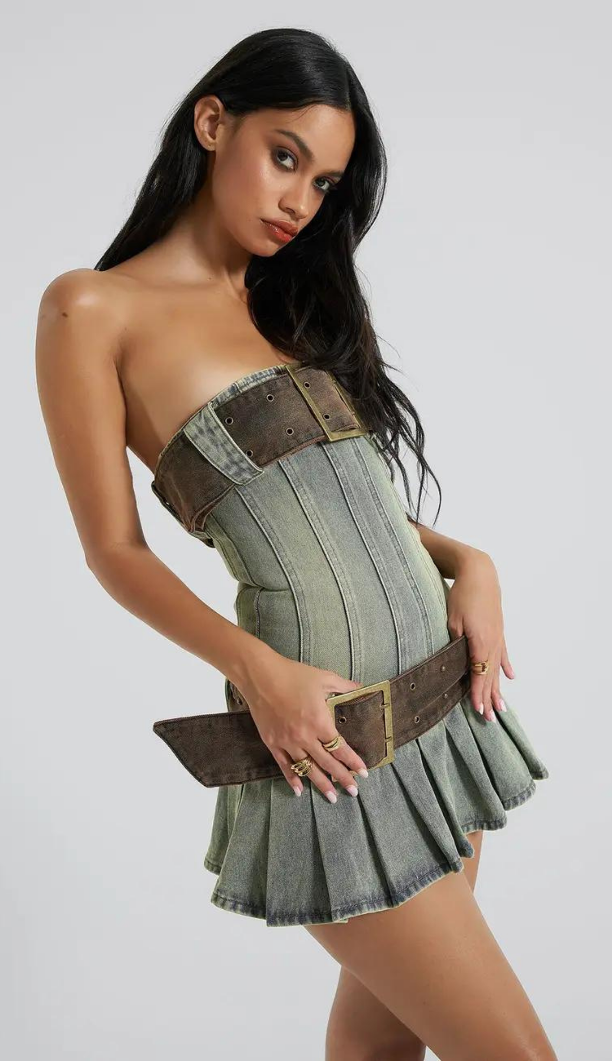 Brooke Denim Belt Mini Dress