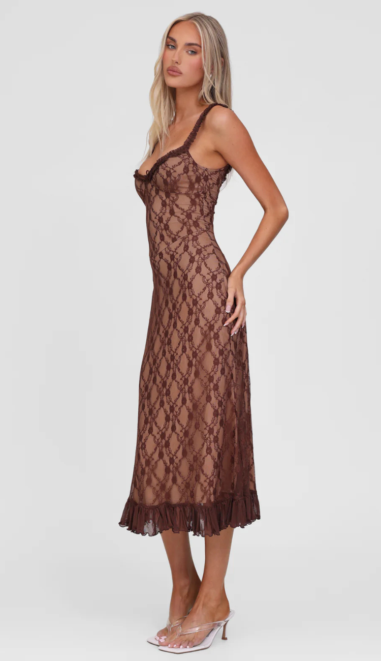 Raven Brown Lace Midi Dress