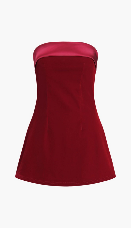 Mura Folded Velvet Red Mini Dress