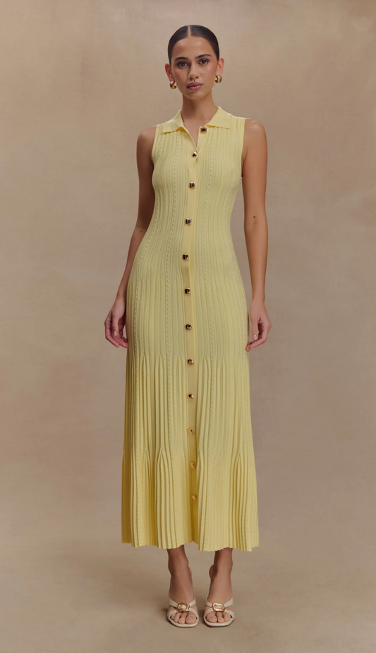 Maiva Yellow Knit Midi Dress