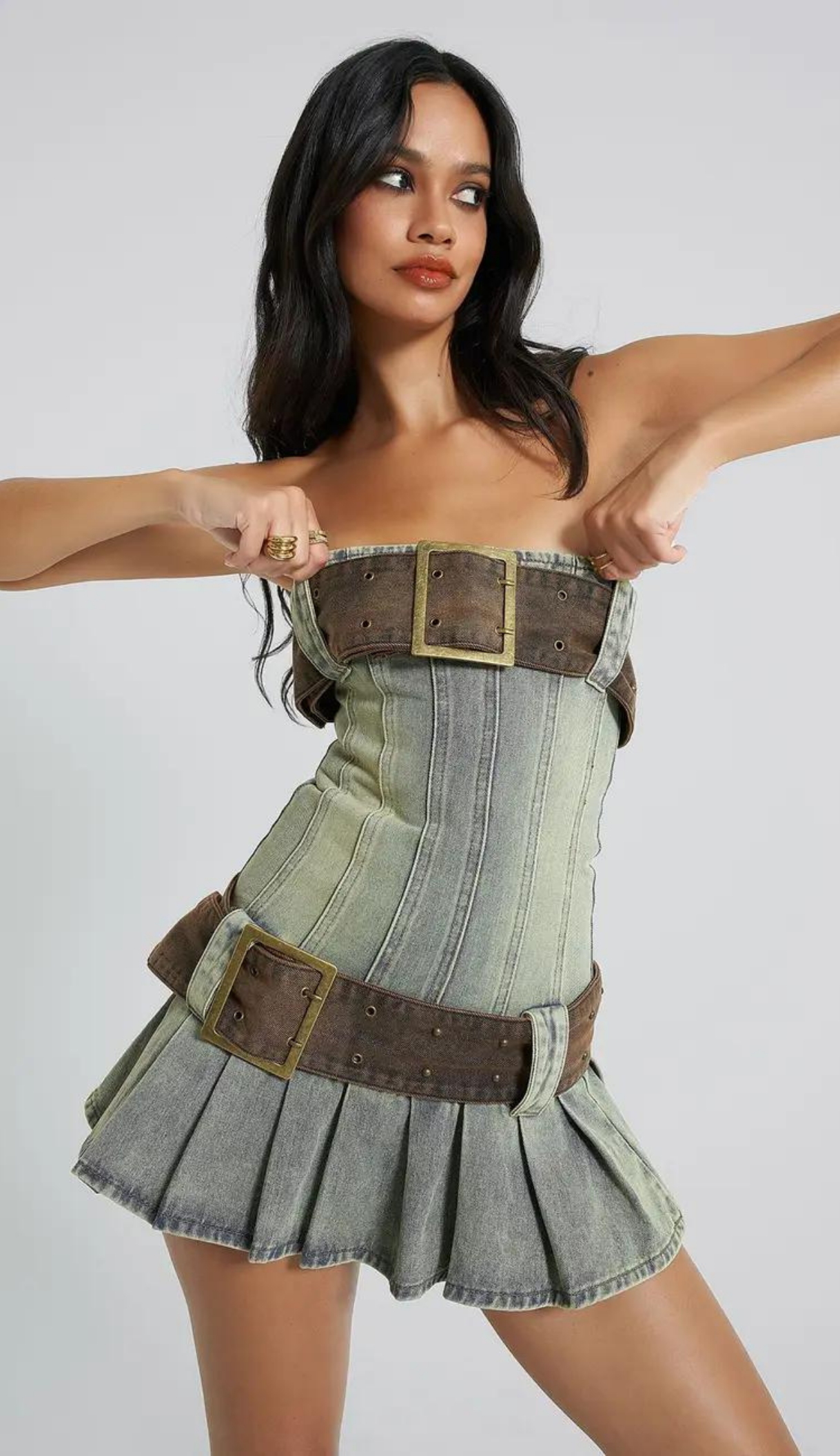 Brooke Denim Belt Mini Dress