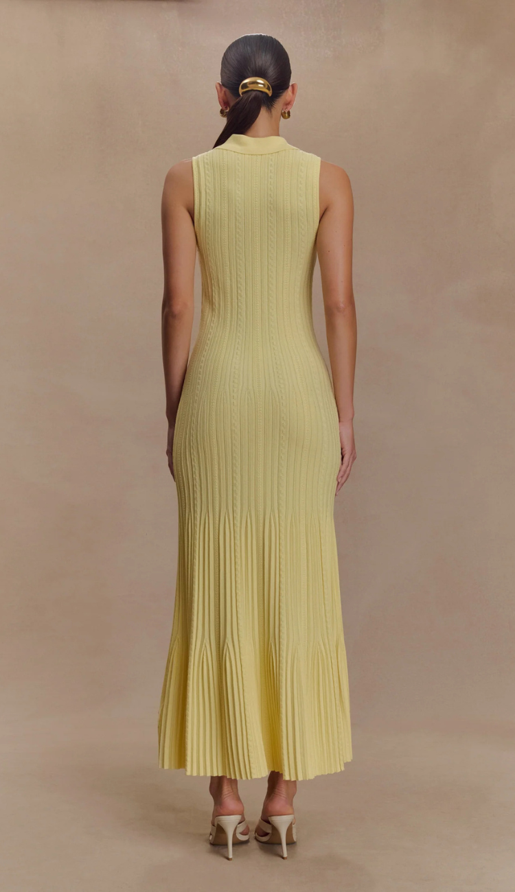Maiva Yellow Knit Midi Dress