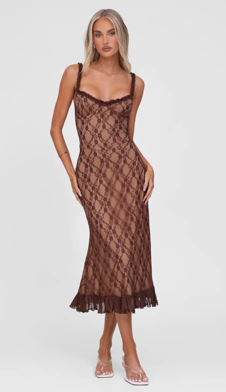 Raven Brown Lace Midi Dress