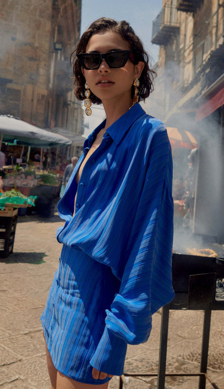 Avenelle Blue Shirt Mini Dress