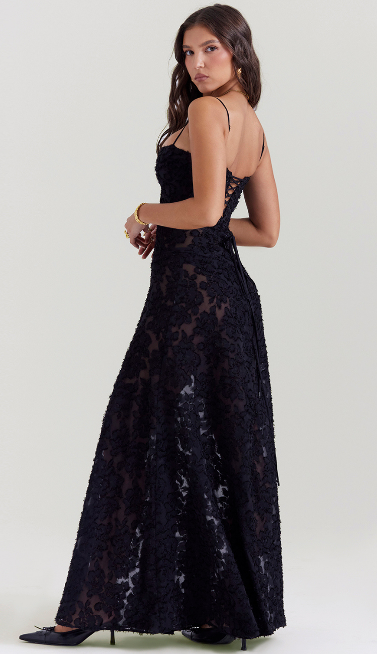 Jacky Black Floral Maxi Dress