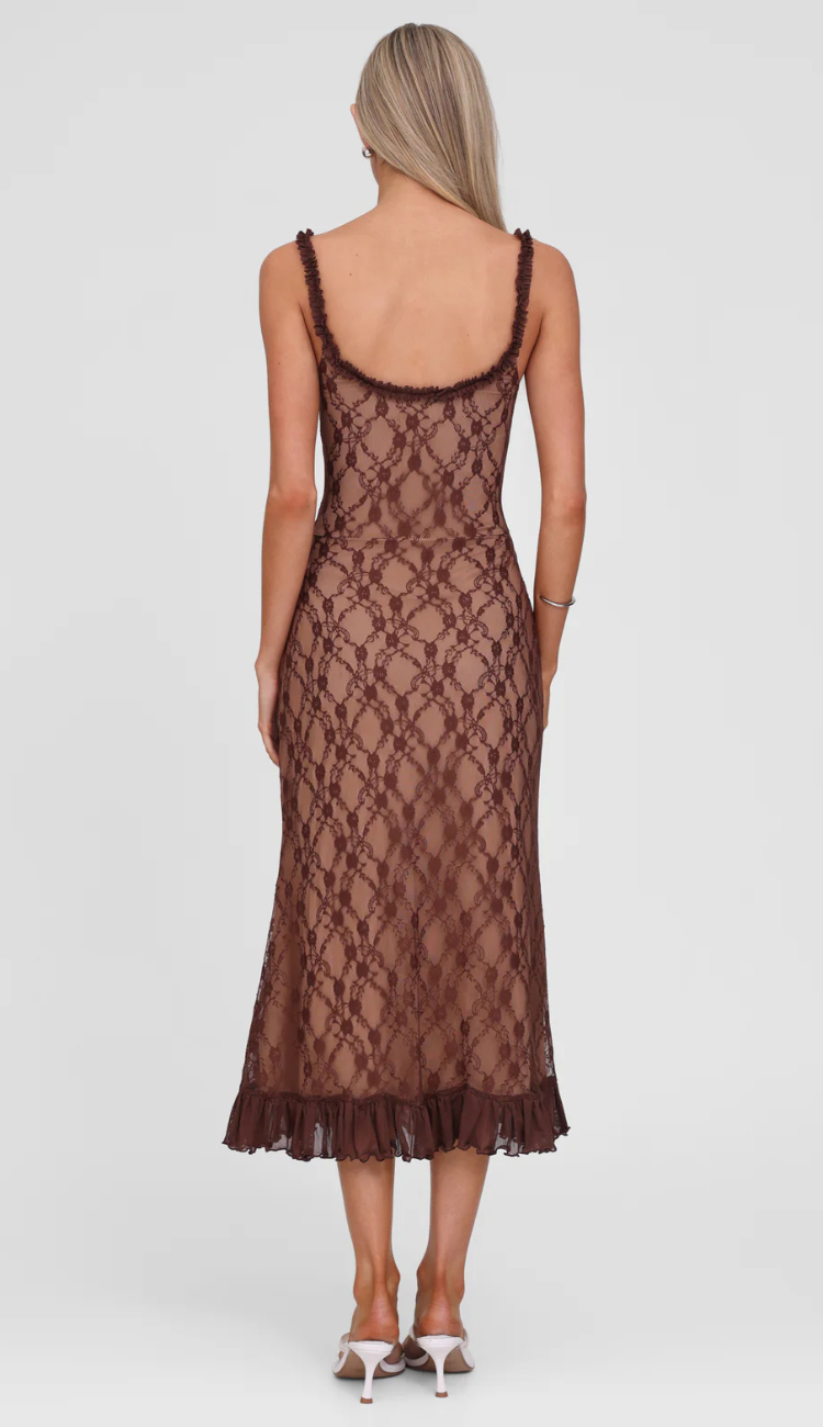 Raven Brown Lace Midi Dress