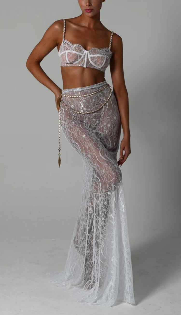 Conjunto de falda de encaje blanco Elida