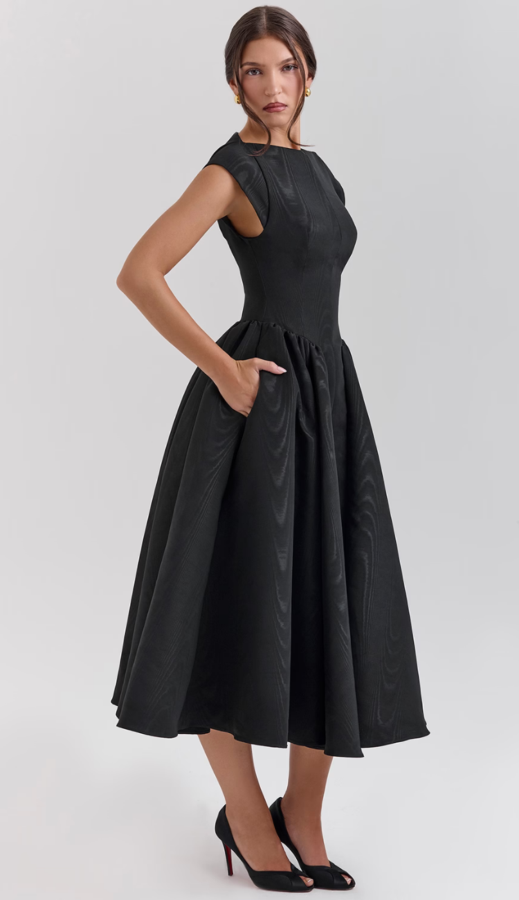 Lucienne Black Backless Midi Dress