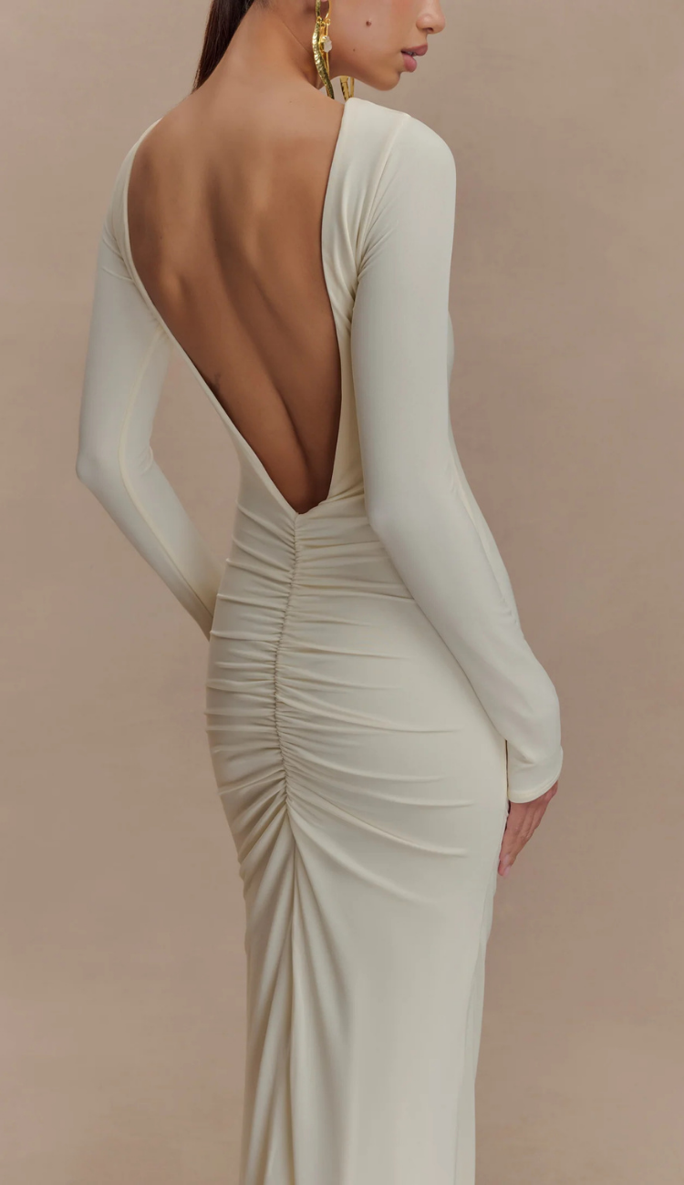 Lacadia White Backless Maxi Dress