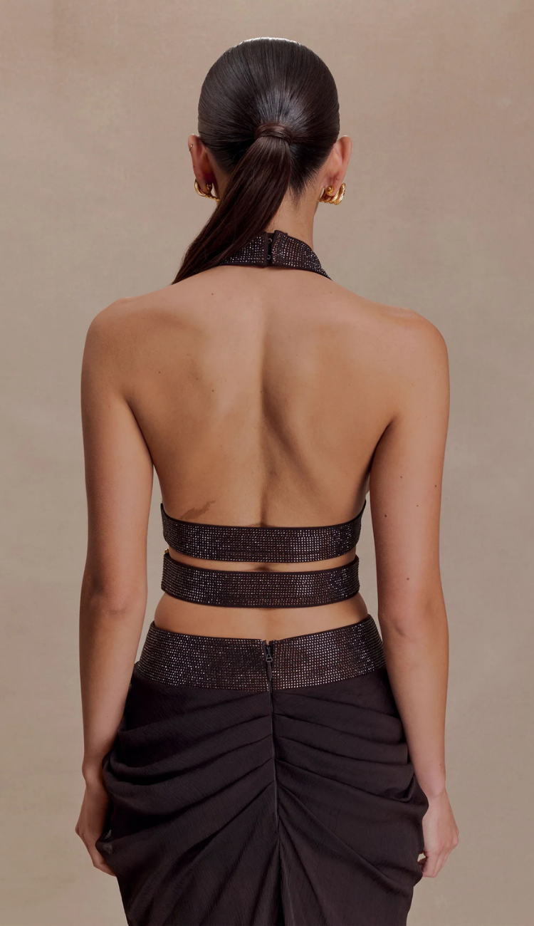 Juliette Brown Diamanté Skirt Set