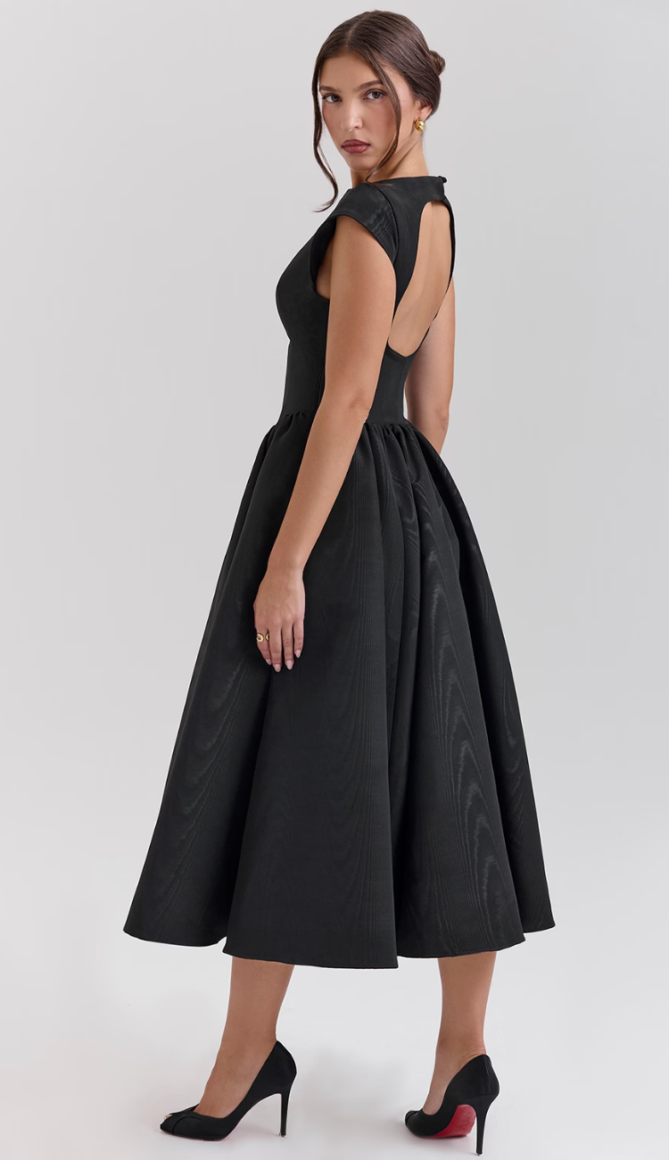 Lucienne Black Backless Midi Dress