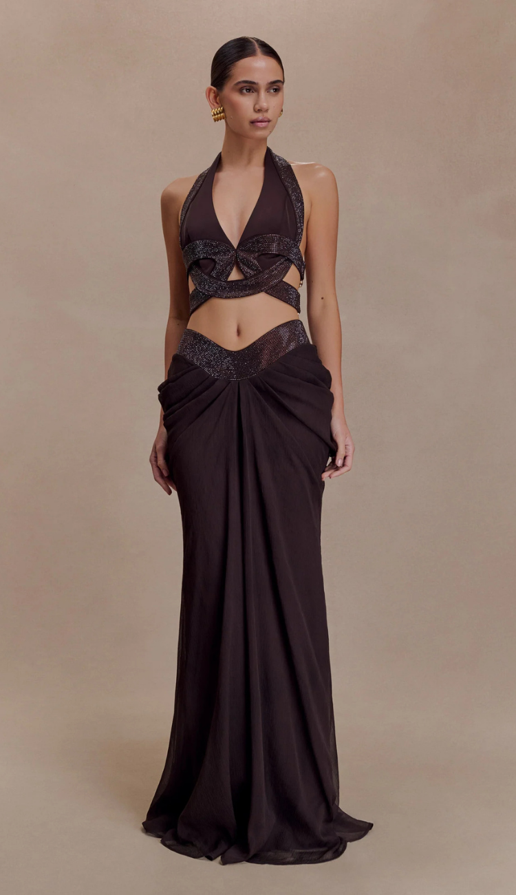 Juliette Brown Diamanté Skirt Set