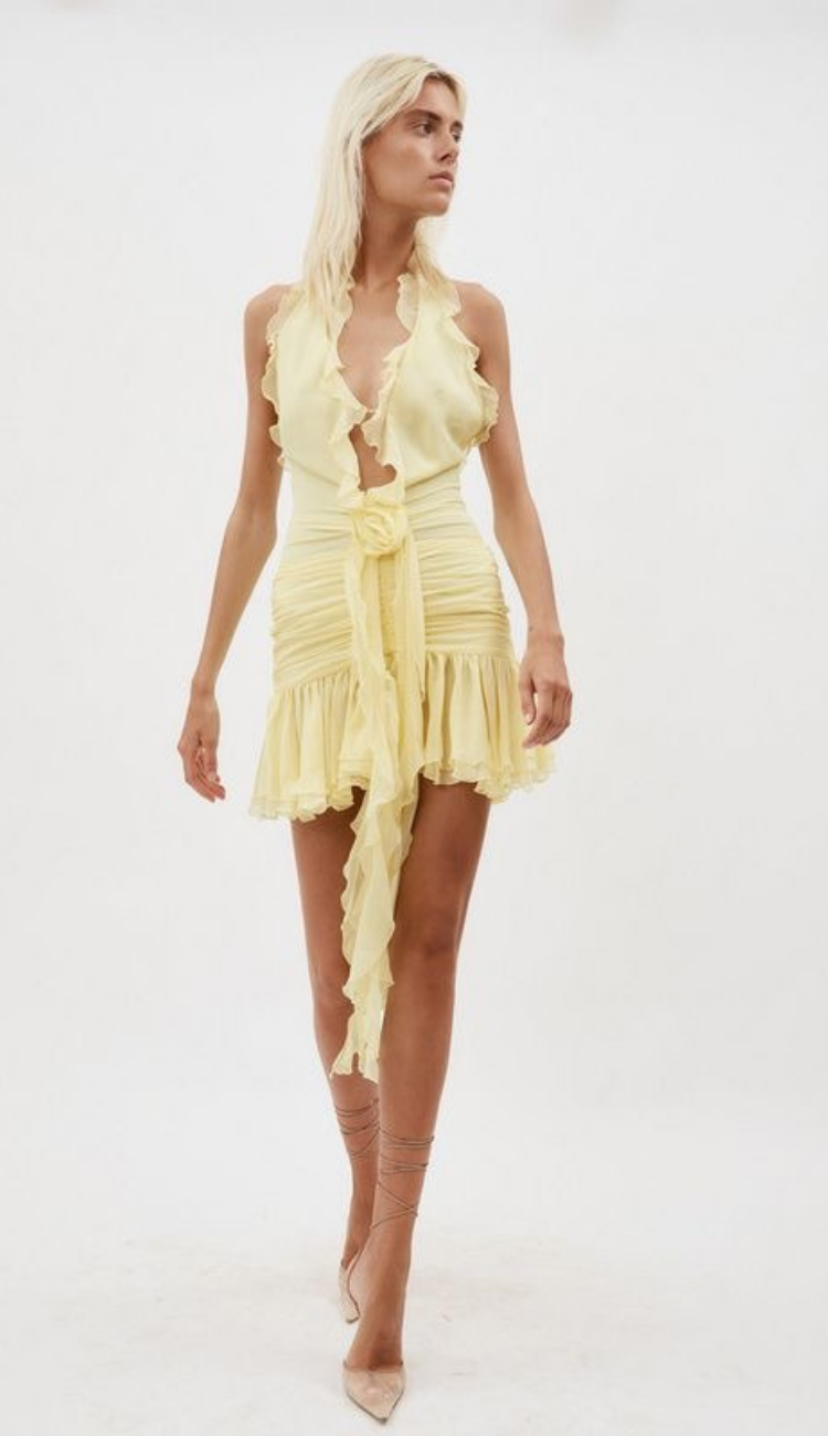 Vestido corto transparente amarillo Monse