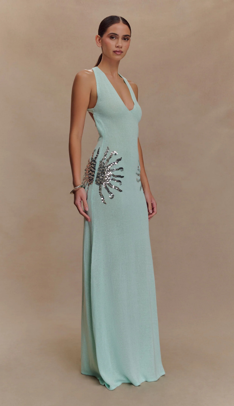Avina Aqua Sequin Maxi Dress